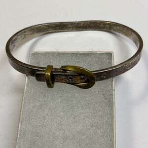 Vintage Sterling Silver TAXCO Belt Buckle Locking Bracelet W gold tone buckle